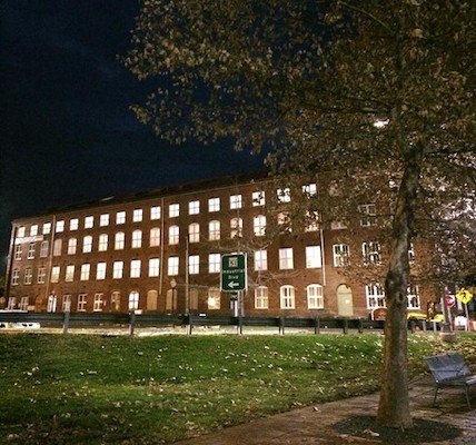 The Footer Building at 2 Howard Street in Cumberland, Maryland, at night
