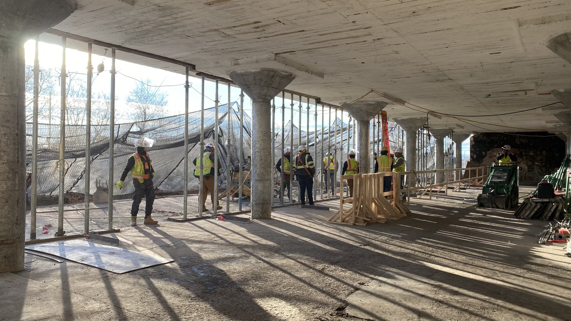 Construction crew at work inside The ZeroPak, a Stoneridge project in Winchester, Virginia